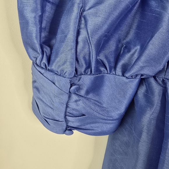 Hutch Puff Sleeve Square Neck Blue Tunic Top Size L Textured Baby Doll Shiny - Picture 7 of 13